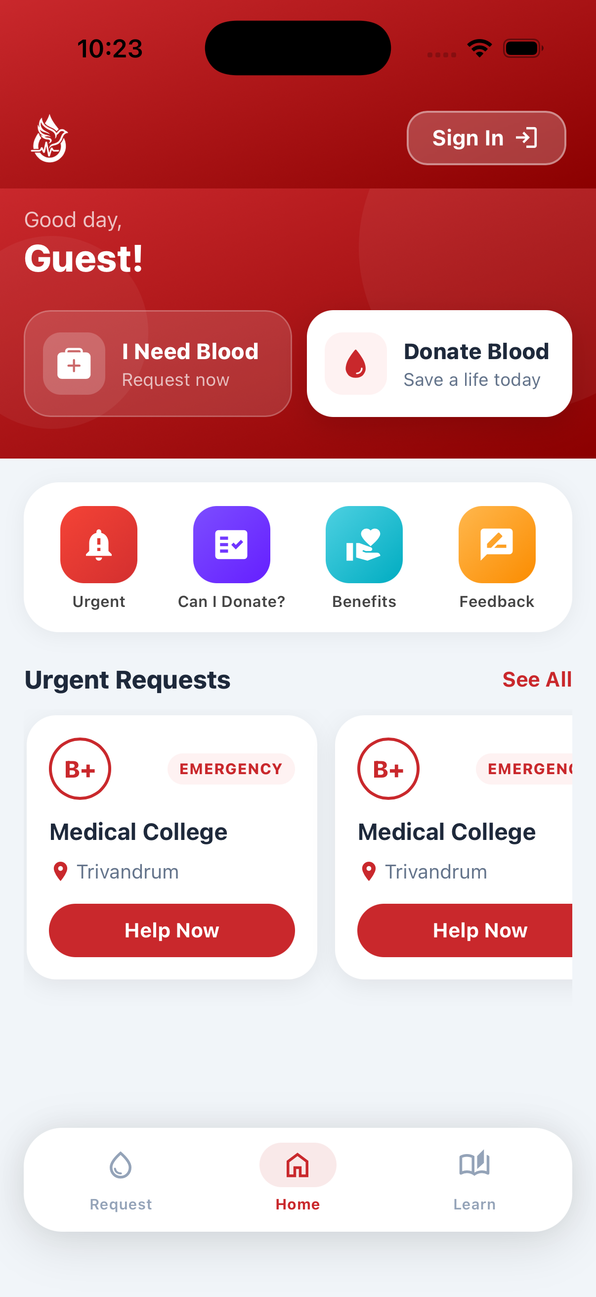 RedHope app screen 1